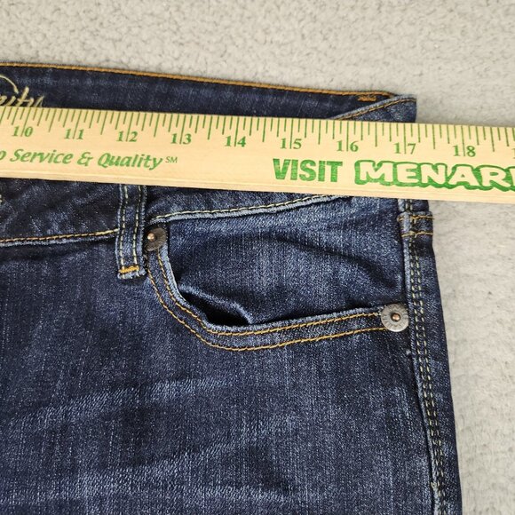 Y2K Vanity Jeans Womens 31x33 Blue Flared Leg Dark Wash Low Rise Whiskered Denim - Picture 3 of 11